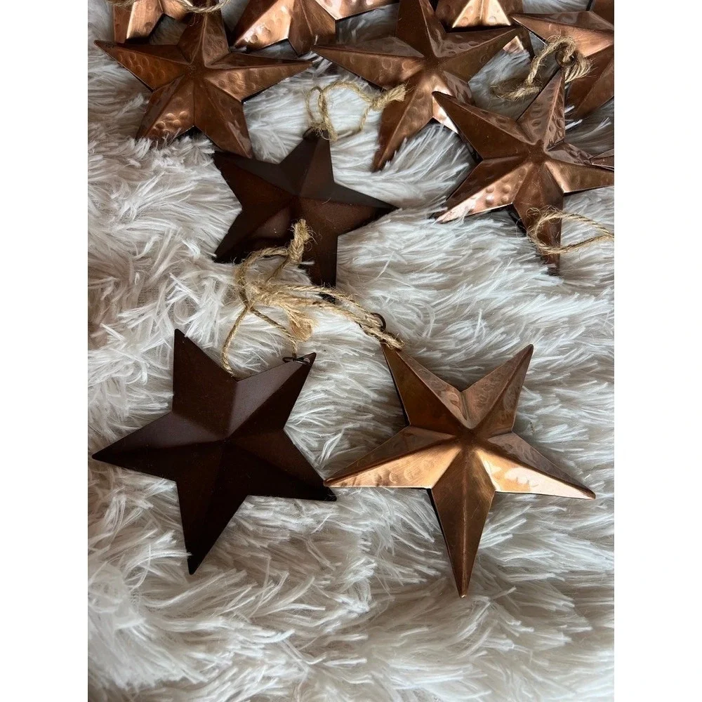 Rustic Metal Star Ornaments Set of 11 Copper Bronze Hammered Primitive Western